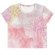 Load image into Gallery viewer, Pastel Pink and Gold Glitter Design Crop Tee