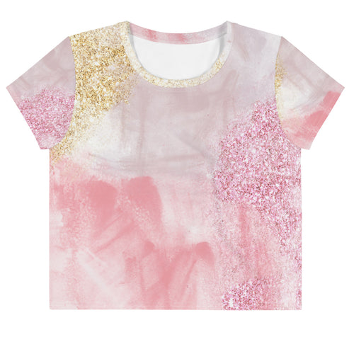 Pastel Pink and Gold Glitter Design Crop Tee