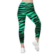 Load image into Gallery viewer, Emerald Green &amp; Black Zebra Crossover Leggings With Pockets
