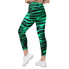 Load image into Gallery viewer, Emerald Green &amp; Black Zebra Crossover Leggings With Pockets