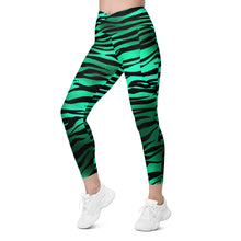Load image into Gallery viewer, Emerald Green &amp; Black Zebra Crossover Leggings With Pockets