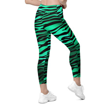 Load image into Gallery viewer, Emerald Green &amp; Black Zebra Crossover Leggings With Pockets