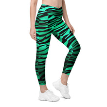Load image into Gallery viewer, Emerald Green &amp; Black Zebra Crossover Leggings With Pockets