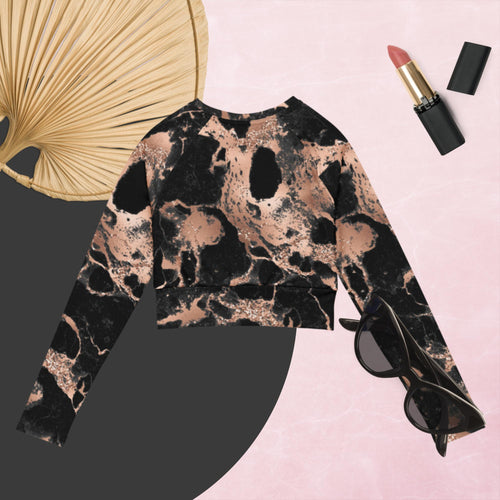 Black and Gold  Long-Sleeve Crop Top