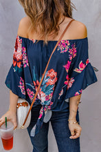 Load image into Gallery viewer, Printed Off-Shoulder Flounce Sleeve Top