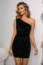 Load image into Gallery viewer, Sequin Lace-Up One-Shoulder Bodycon Dress
