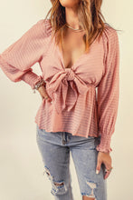Load image into Gallery viewer, Striped Deep V Bow Detail Babydoll Top