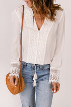 Load image into Gallery viewer, Spliced Lace V-Neck Long Sleeve Blouse