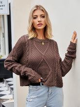 Load image into Gallery viewer, Cable-Knit Round Neck Dropped Shoulder Sweater