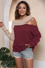 Load image into Gallery viewer, Asymmetrical Long Sleeve Two-Tone Cutout Sweater