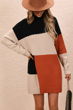 Load image into Gallery viewer, Color Block Mock Neck Dropped Shoulder Sweater Dress