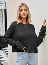 Load image into Gallery viewer, Cable-Knit Round Neck Dropped Shoulder Sweater