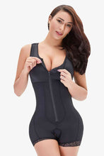 Load image into Gallery viewer, Full Size Zip-Up Scoop Neck Lace Trim Shapewear