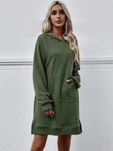 Load image into Gallery viewer, Slit Long Sleeve Hooded Dress with Pocket