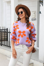 Load image into Gallery viewer, Floral Print Round Neck Dropped Shoulder Pullover Sweater