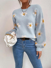Load image into Gallery viewer, Flower Round Neck Latern Sleeve Sweater