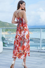 Load image into Gallery viewer, Printed V-Neck Spaghetti Straps Slit Midi Dress