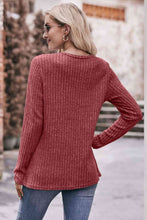 Load image into Gallery viewer, Double Take Ribbed Round Neck Buttoned Long Sleeve Tee