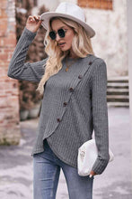 Load image into Gallery viewer, Double Take Ribbed Round Neck Buttoned Long Sleeve Tee