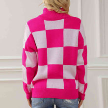 Load image into Gallery viewer, Checkered Half Zip Long Sleeve Sweater