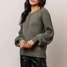 Load image into Gallery viewer, Buttoned Round Neck Long Sleeve Sweater