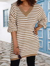 Load image into Gallery viewer, Striped V-Neck Sweater Dress