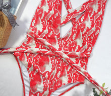 Load image into Gallery viewer, Halter Neck Deep V Tied One-Piece Swimsuit