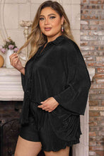 Load image into Gallery viewer, Plus Size Collared Neck Button Up Top and Shorts Set