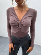 Load image into Gallery viewer, Twist Front V-Neck Long Sleeve Bodysuit