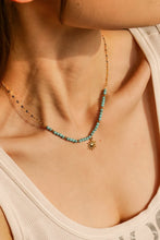 Load image into Gallery viewer, Turquoise Beaded 18K Gold-Plated Sun Shape Pendant Necklace
