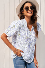 Load image into Gallery viewer, Floral Smocked Ruffle Shoulder Tie Neck Top