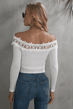 Load image into Gallery viewer, Off-Shoulder Lace Trim Ribbed Tee