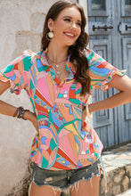 Load image into Gallery viewer, Multicolored Frill Trim V-Neck Flounce Sleeve Blouse