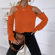 Load image into Gallery viewer, Round Neck Cold-Shoulder Sweater