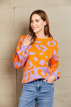 Load image into Gallery viewer, Woven Right Leopard Round Neck Dropped Shoulder Sweater