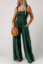 Load image into Gallery viewer, Green Smocked Square Neck Wide Leg Jumpsuit with Pockets