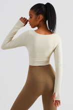 Load image into Gallery viewer, Scoop Neck Thumbhole Sleeve Cropped Sports Top