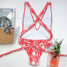 Load image into Gallery viewer, Halter Neck Deep V Tied One-Piece Swimsuit