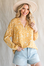 Load image into Gallery viewer, Printed Notched Neck Smocked Blouse