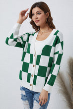 Load image into Gallery viewer, Checkered Button-Up Dropped Shoulder Cardigan