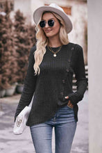 Load image into Gallery viewer, Double Take Ribbed Round Neck Buttoned Long Sleeve Tee