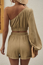 Load image into Gallery viewer, One-Shoulder Balloon Sleeve Crop Top and Shorts Set