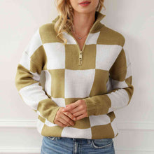 Load image into Gallery viewer, Checkered Half Zip Long Sleeve Sweater