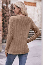Load image into Gallery viewer, Double Take Ribbed Round Neck Buttoned Long Sleeve Tee