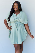 Load image into Gallery viewer, Plus Size Ruffle Hem Dress with Drawstring Waistband in Light Sage