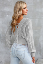Load image into Gallery viewer, Surplice Neck Lace-Up Sweater