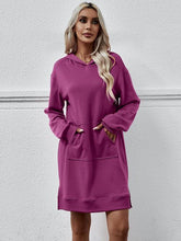 Load image into Gallery viewer, Slit Long Sleeve Hooded Dress with Pocket