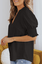 Load image into Gallery viewer, Smocked Flounce Sleeve Notched Neck Blouse