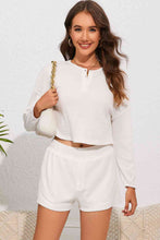 Load image into Gallery viewer, Round Neck Dropped Shoulder Top and Shorts Lounge Set