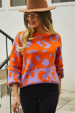Load image into Gallery viewer, Woven Right Leopard Round Neck Dropped Shoulder Sweater